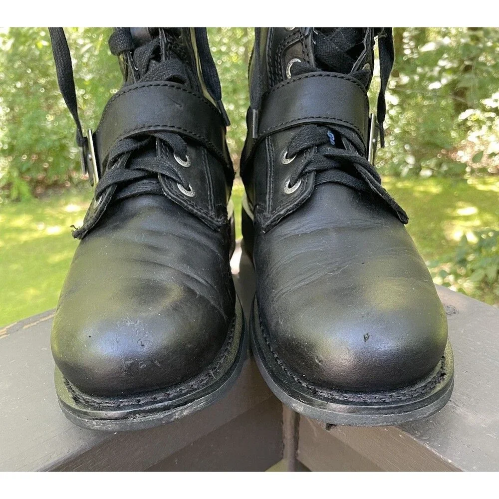 Harley Davidson Ranger Motorcycle Boots Men's 9.5 Black Leather Side Zip Biker